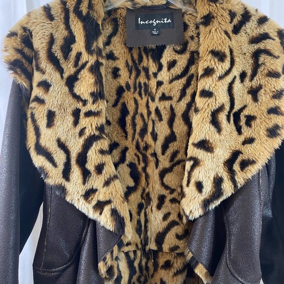 SOLD Incognita Brown Faux Leather Animal Print & Fur Lined Jacket NWOT - Picture 9 of 16